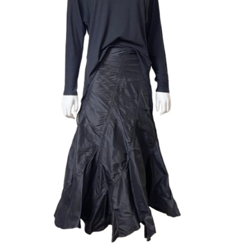 Areli Collection Bias cut Dupioni Silk Maxi Black Skirt 6 $350 - Picture 7 of 11